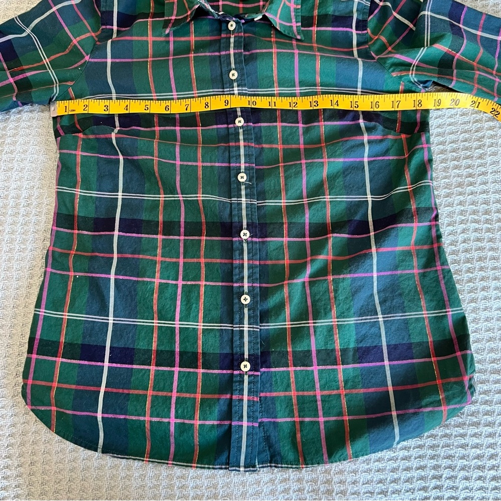 Talbots Plaid Button Down Shirt Womens XS Extra Small Green Blouse Top Festive - Picture 6 of 8